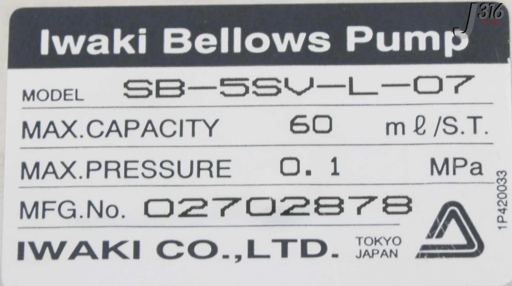 オーダー1 29078 IWAKI BELLOWS PUMP W/ C9Z20G, 02702878 SB-5SV-L-07 | eBay